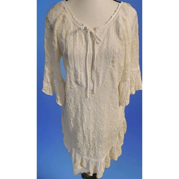 Anthropology Lace Sheer White Cover Up Size M Ruffle Hem - Picture 1 of 8